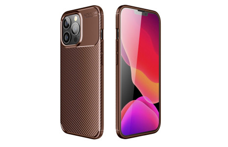 Newface iPhone 13 Pro Max Kılıf Focus Karbon Silikon - Kahverengi