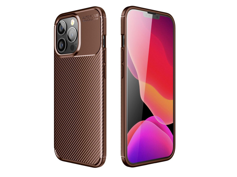 Newface iPhone 13 Pro Max Kılıf Focus Karbon Silikon - Kahverengi