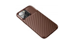Newface iPhone 13 Pro Max Kılıf Focus Karbon Silikon - Kahverengi