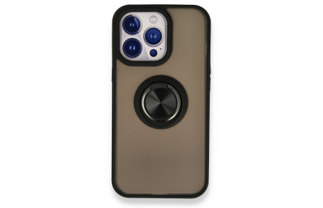 Newface iPhone 13 Pro Max Kılıf Montreal Yüzüklü Silikon Kapak - Siyah