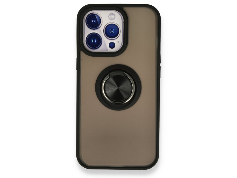Newface iPhone 13 Pro Max Kılıf Montreal Yüzüklü Silikon Kapak - Siyah