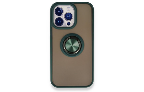 Newface iPhone 13 Pro Max Kılıf Montreal Yüzüklü Silikon Kapak - Yeşil
