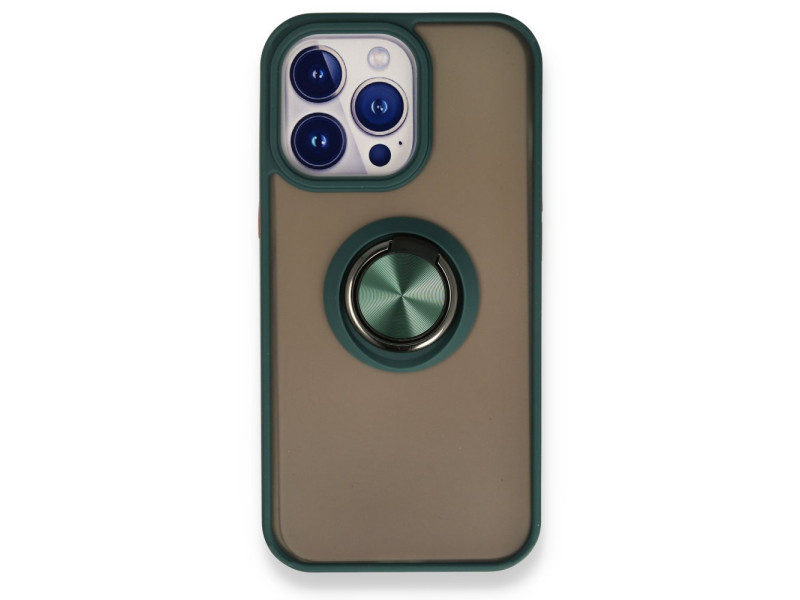 Newface iPhone 13 Pro Max Kılıf Montreal Yüzüklü Silikon Kapak - Yeşil