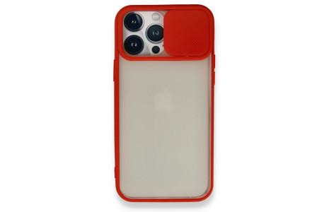Newface iPhone 13 Pro Max Kılıf Palm Buzlu Kamera Sürgülü Silikon - Kırmızı