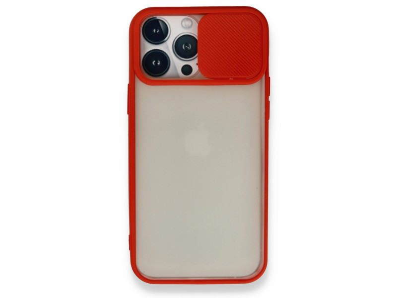 Newface iPhone 13 Pro Max Kılıf Palm Buzlu Kamera Sürgülü Silikon - Kırmızı