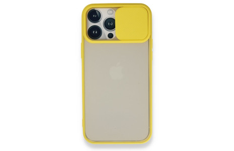 Newface iPhone 13 Pro Max Kılıf Palm Buzlu Kamera Sürgülü Silikon - Sarı