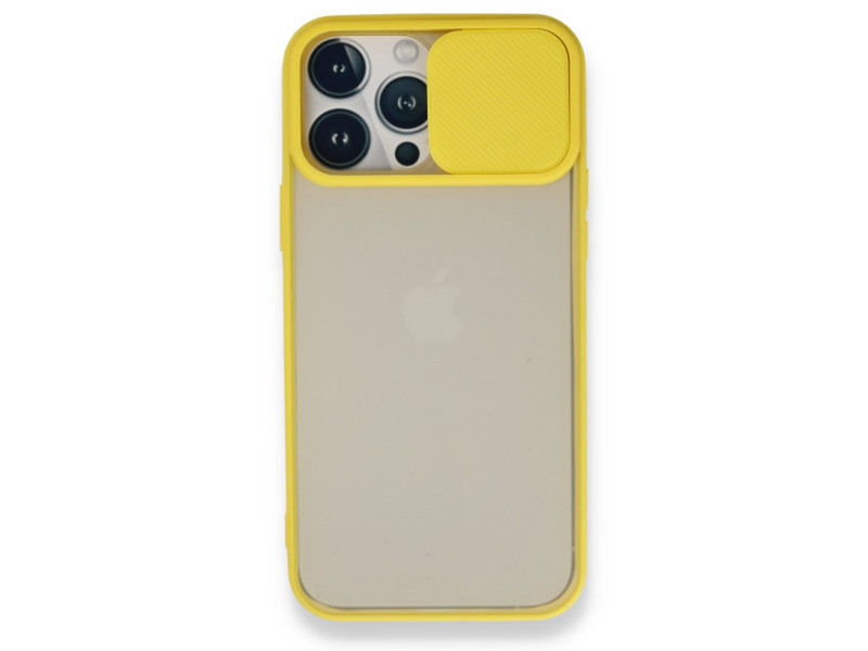 Newface iPhone 13 Pro Max Kılıf Palm Buzlu Kamera Sürgülü Silikon - Sarı