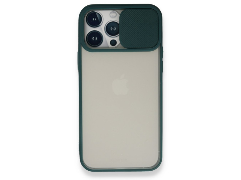 Newface iPhone 13 Pro Max Kılıf Palm Buzlu Kamera Sürgülü Silikon - Yeşil