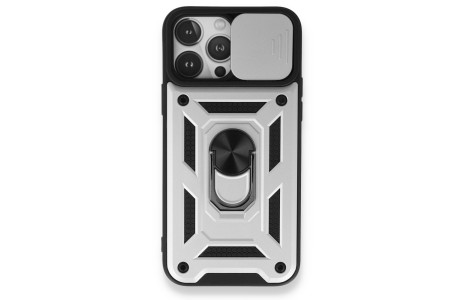Newface iPhone 13 Pro Max Kılıf Pars Lens Yüzüklü Silikon - Gümüş