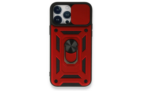 Newface iPhone 13 Pro Max Kılıf Pars Lens Yüzüklü Silikon - Kırmızı