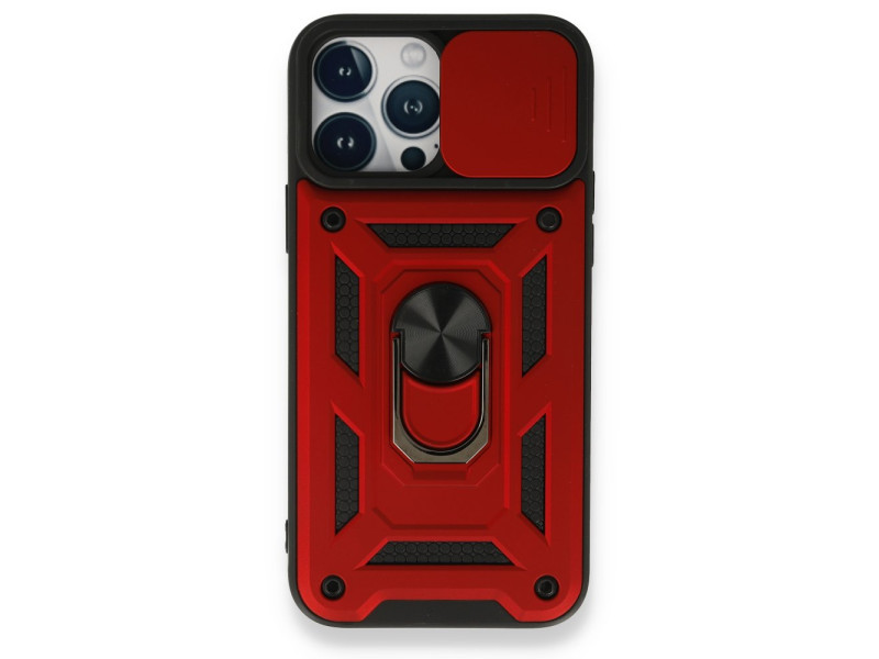 Newface iPhone 13 Pro Max Kılıf Pars Lens Yüzüklü Silikon - Kırmızı