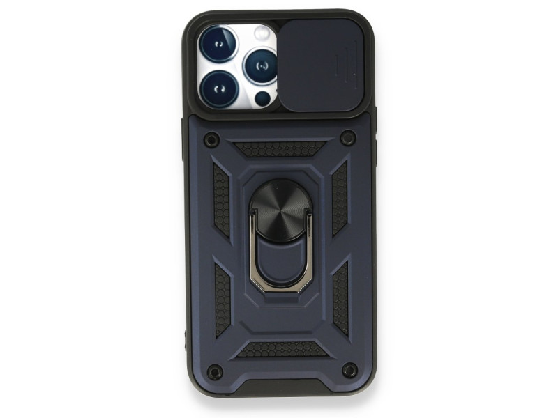 Newface iPhone 13 Pro Max Kılıf Pars Lens Yüzüklü Silikon - Lacivert