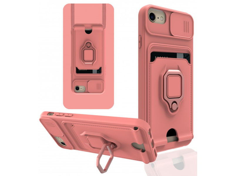 Newface iPhone 7 Kılıf Zuma Kartvizitli Yüzüklü Silikon - Pembe