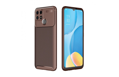 Newface Oppo A15S Kılıf Focus Karbon Silikon - Kahverengi
