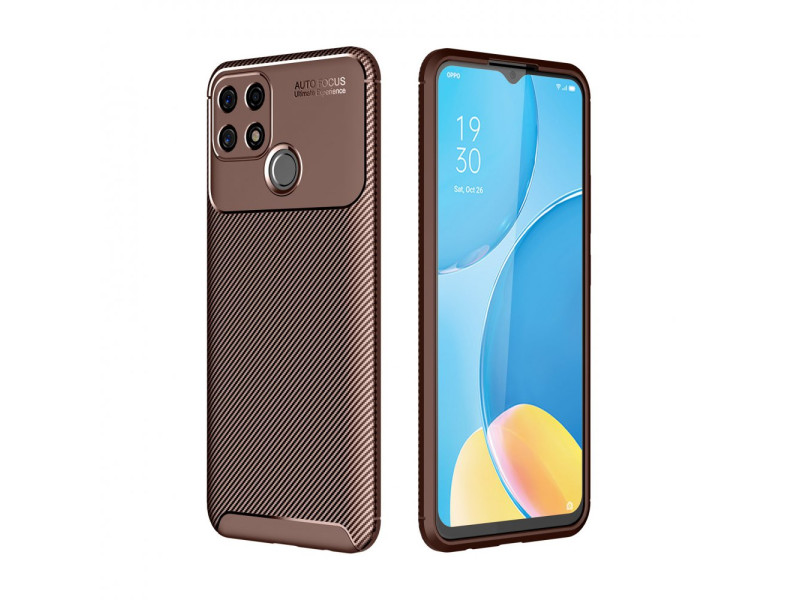 Newface Oppo A15S Kılıf Focus Karbon Silikon - Kahverengi