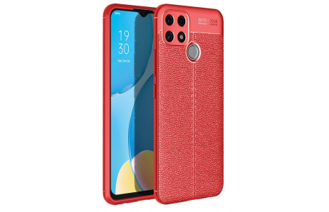 Newface Oppo A15S Kılıf Focus Derili Silikon - Kırmızı