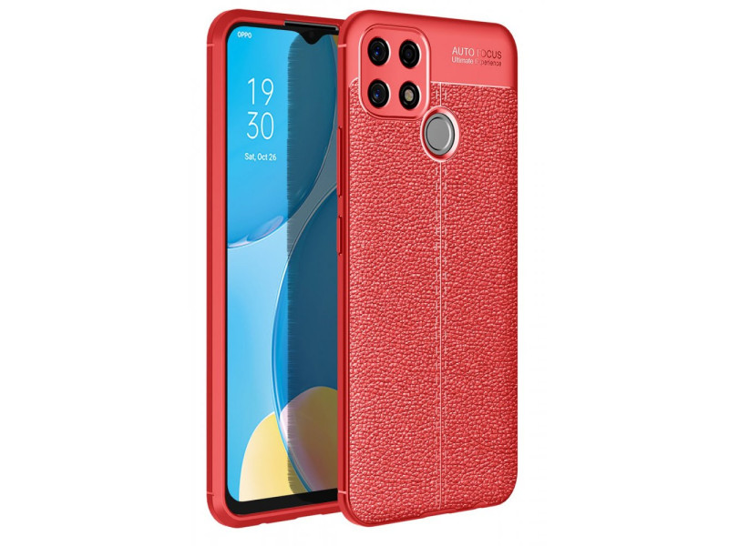 Newface Oppo A15S Kılıf Focus Derili Silikon - Kırmızı