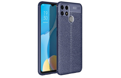 Newface Oppo A15S Kılıf Focus Derili Silikon - Lacivert