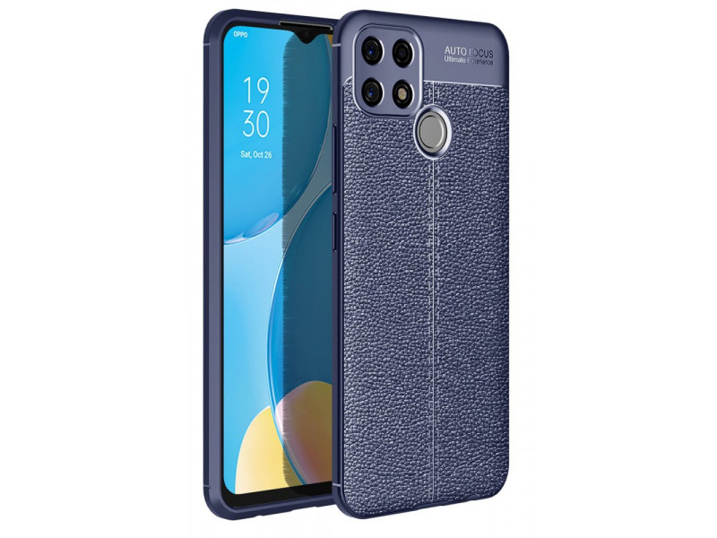 Newface Oppo A15S Kılıf Focus Derili Silikon - Lacivert