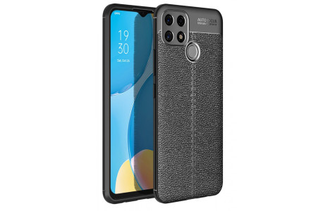 Newface Oppo A15S Kılıf Focus Derili Silikon - Siyah