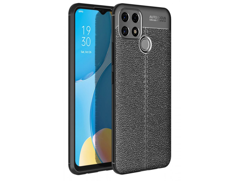 Newface Oppo A15S Kılıf Focus Derili Silikon - Siyah