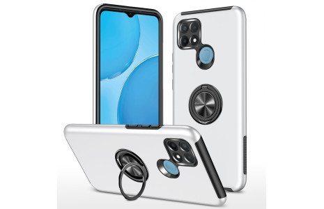 Newface Oppo A15S Kılıf Elit Yüzüklü Kapak - Gümüş
