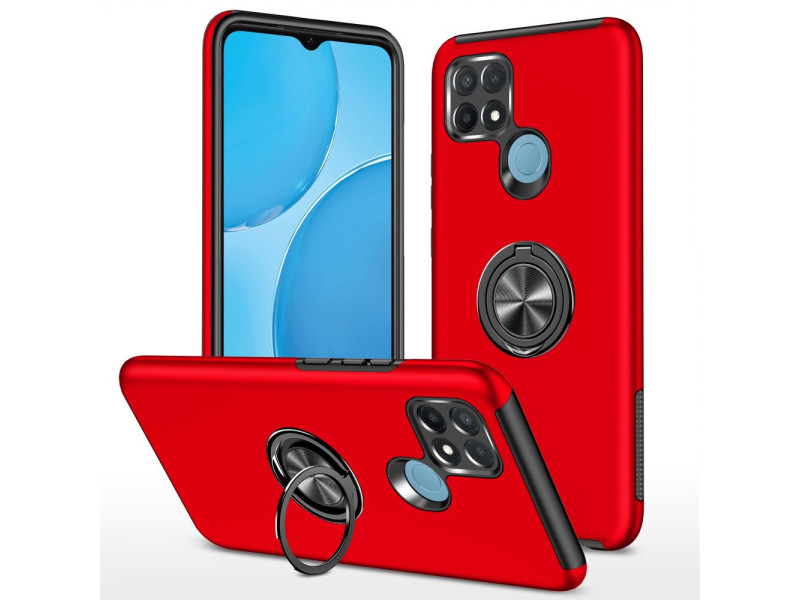 Newface Oppo A15S Kılıf Elit Yüzüklü Kapak - Kırmızı