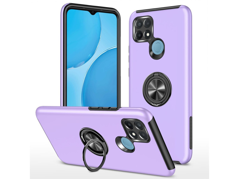 Newface Oppo A15S Kılıf Elit Yüzüklü Kapak - Mor