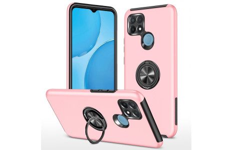 Newface Oppo A15S Kılıf Elit Yüzüklü Kapak - Pembe