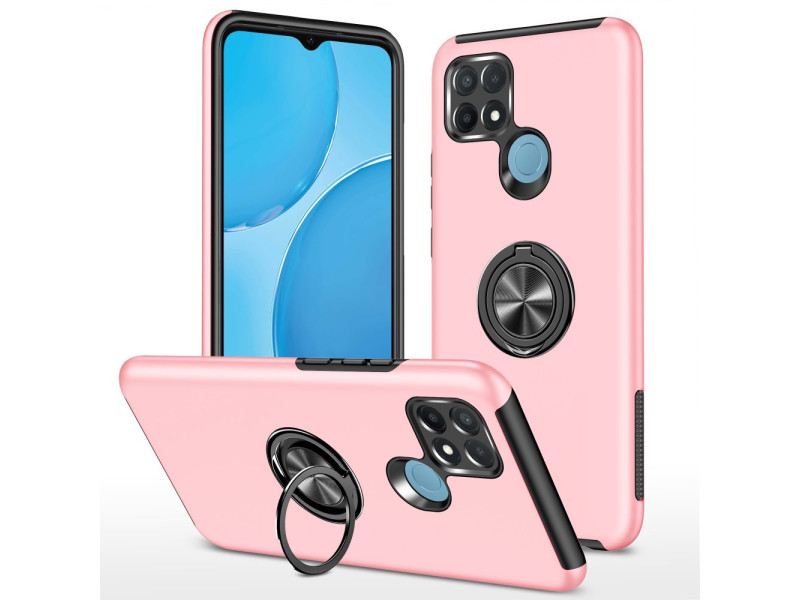 Newface Oppo A15S Kılıf Elit Yüzüklü Kapak - Pembe