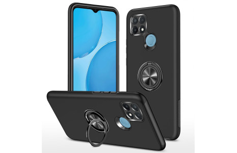 Newface Oppo A15S Kılıf Elit Yüzüklü Kapak - Siyah
