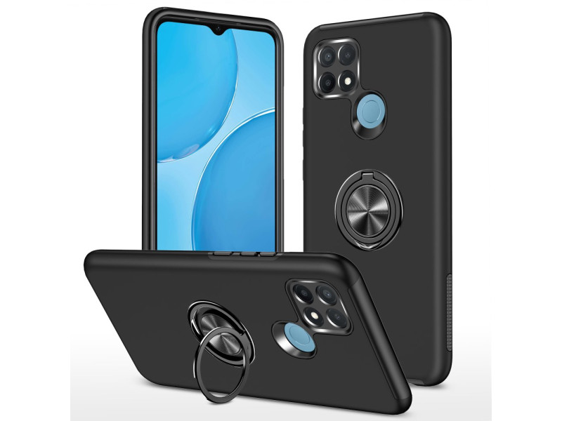 Newface Oppo A15S Kılıf Elit Yüzüklü Kapak - Siyah