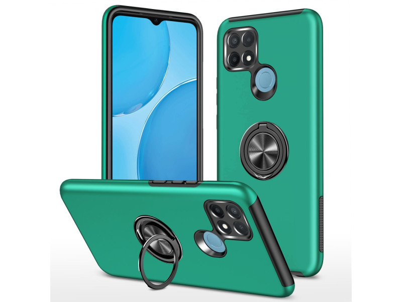 Newface Oppo A15S Kılıf Elit Yüzüklü Kapak - Yeşil