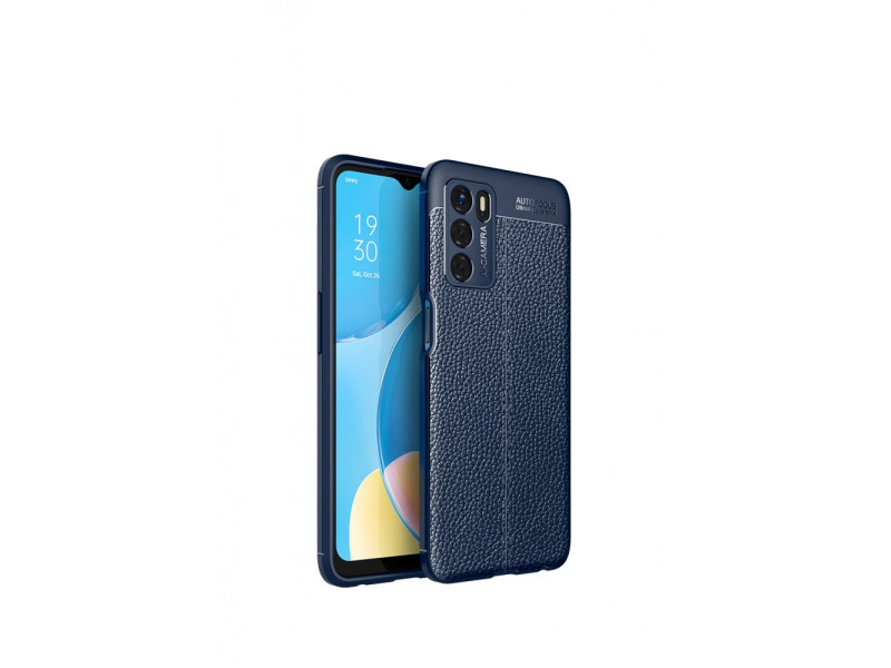 Newface Oppo A16 Kılıf Focus Derili Silikon - Lacivert