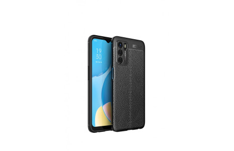 Newface Oppo A16 Kılıf Focus Derili Silikon - Siyah
