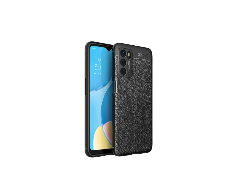 Newface Oppo A16 Kılıf Focus Derili Silikon - Siyah