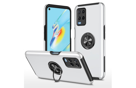 Newface Oppo A54 4G Kılıf Elit Yüzüklü Kapak - Gümüş