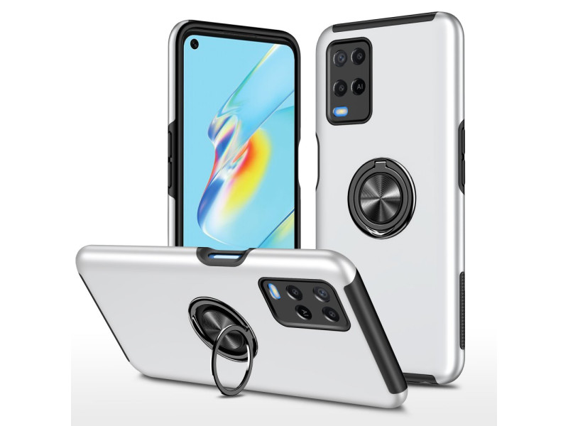 Newface Oppo A54 4G Kılıf Elit Yüzüklü Kapak - Gümüş