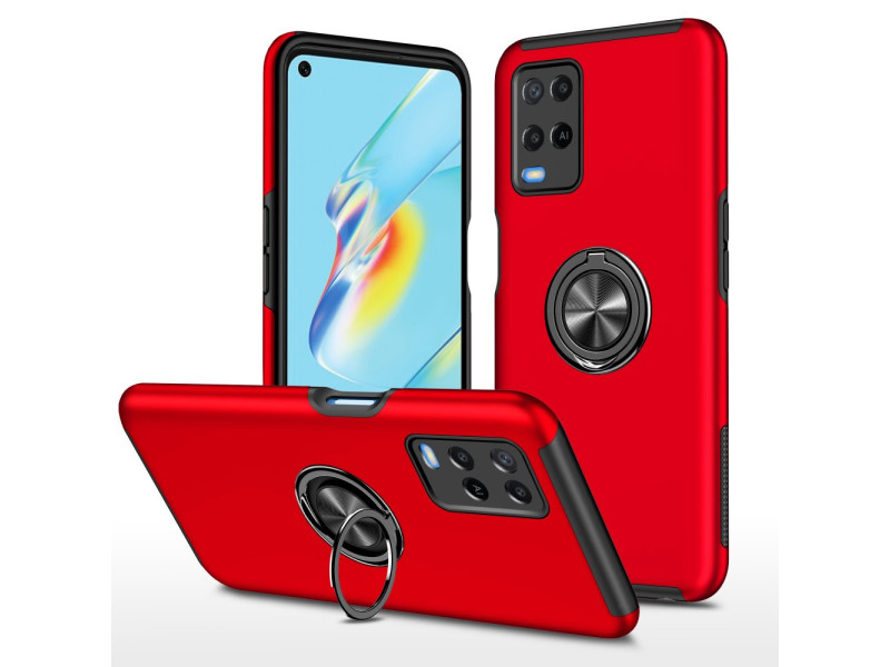 Newface Oppo A54 4G Kılıf Elit Yüzüklü Kapak - Kırmızı