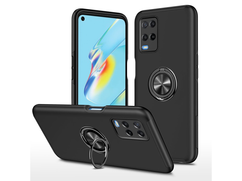 Newface Oppo A54 4G Kılıf Elit Yüzüklü Kapak - Siyah
