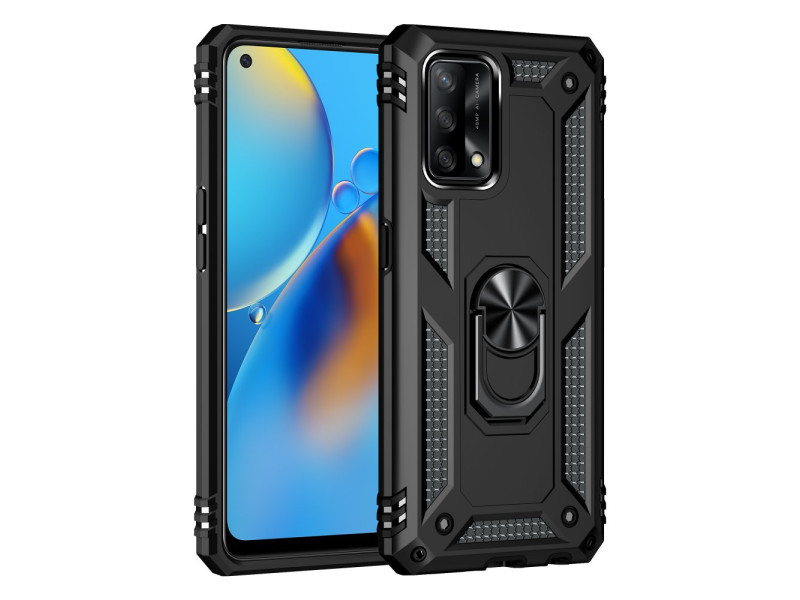 Newface Oppo A74 4G Kılıf Sofya Yüzüklü Silikon Kapak - Siyah
