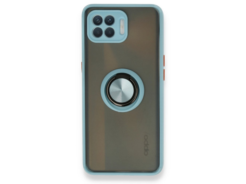 Newface Oppo Reno 4 Lite Kılıf Montreal Yüzüklü Silikon Kapak - Buz Mavi