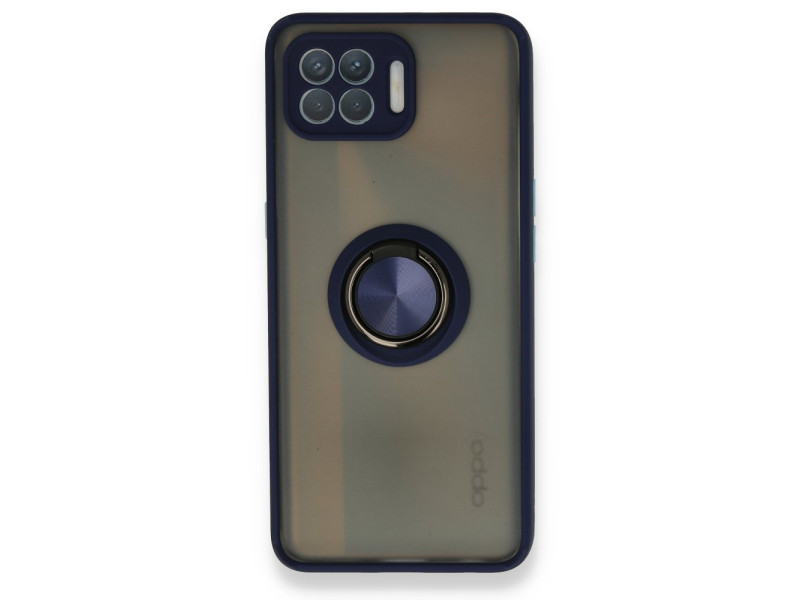 Newface Oppo Reno 4 Lite Kılıf Montreal Yüzüklü Silikon Kapak - Lacivert