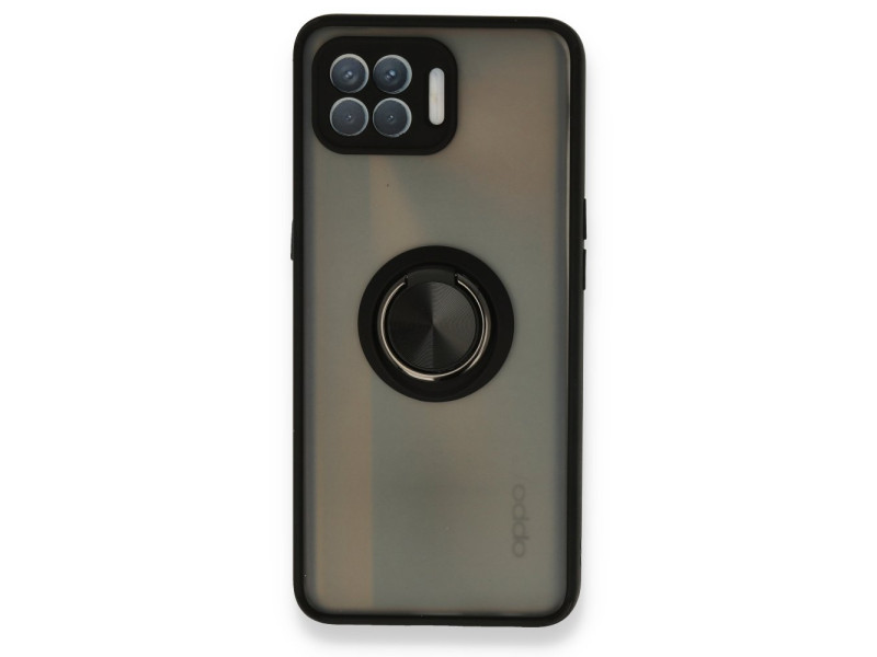 Newface Oppo Reno 4 Lite Kılıf Montreal Yüzüklü Silikon Kapak - Siyah