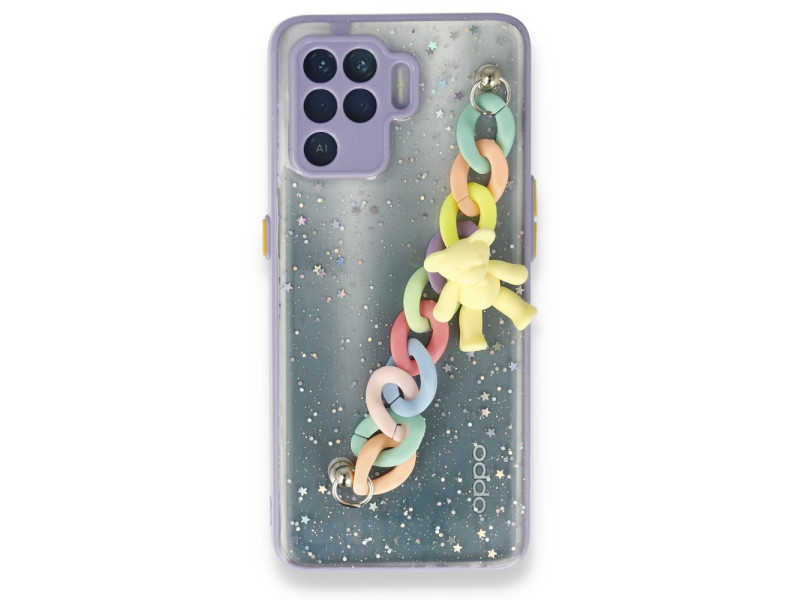 Newface Oppo Reno 5 Lite Kılıf Ayıcıklı Silikon - Lila