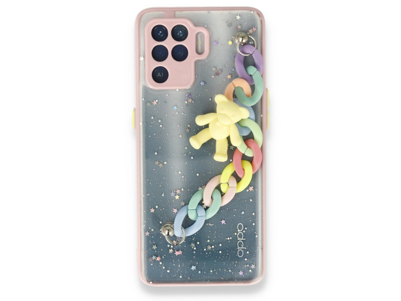 Newface Oppo Reno 5 Lite Kılıf Ayıcıklı Silikon - Pembe