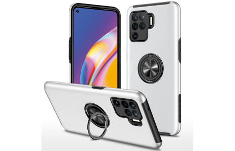 Newface Oppo Reno 5 Lite Kılıf Elit Yüzüklü Kapak - Gümüş