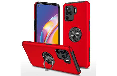 Newface Oppo Reno 5 Lite Kılıf Elit Yüzüklü Kapak - Kırmızı