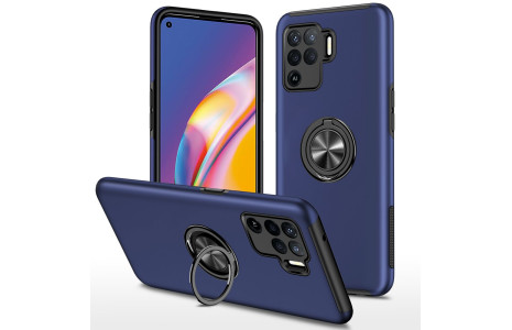 Newface Oppo Reno 5 Lite Kılıf Elit Yüzüklü Kapak - Lacivert