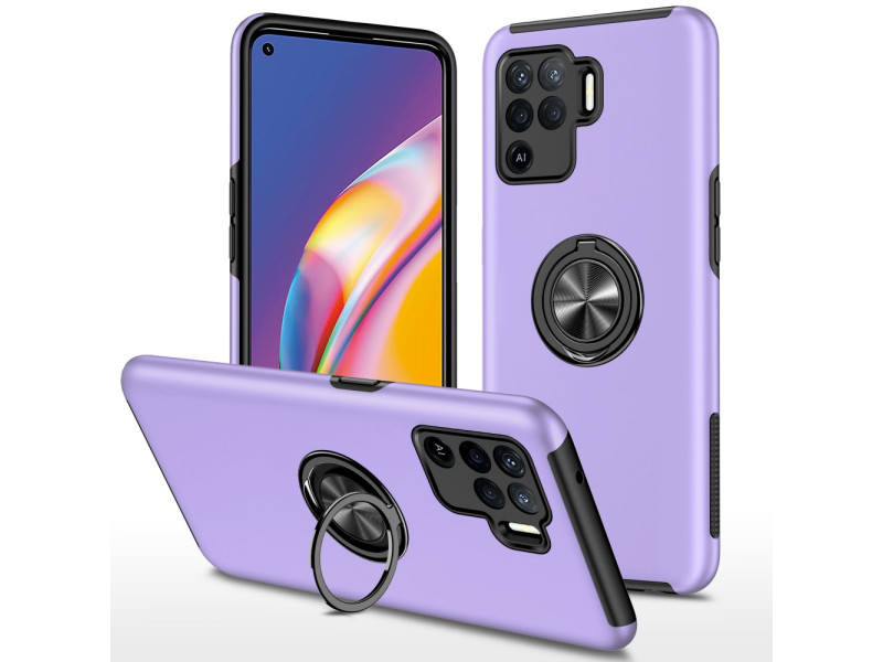 Newface Oppo Reno 5 Lite Kılıf Elit Yüzüklü Kapak - Mor